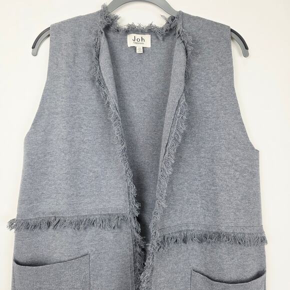 Joh Cashmere Fringe Trim Open Longline Cardigan Sweater Vest, Size XS, EUC - Picture 2 of 6